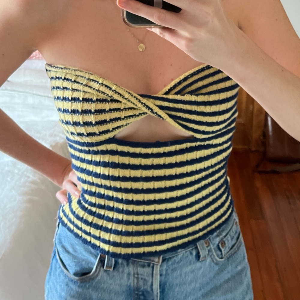 Vintage yellow and blue striped knit top